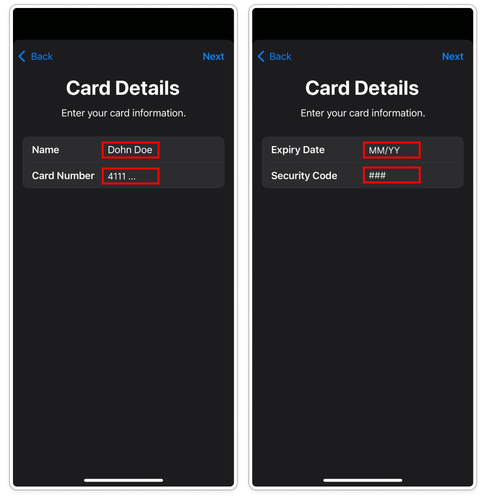 Enter card details manually